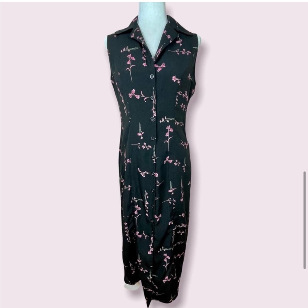 Vintage 90s Ditsy Floral Long Midi Sheath Dress Size 8